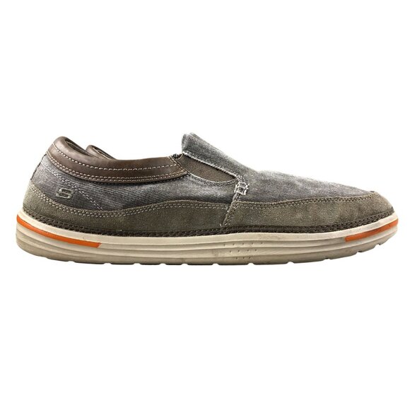 Skechers Men's Size 13 Landen Steller Grey Leather Textile Slip On Loafers 64355 - Picture 1 of 13